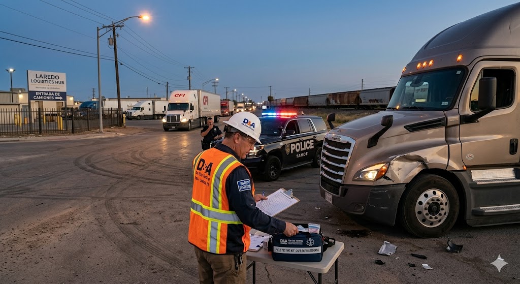 Commercial truck accident scene requiring post-accident drug testing